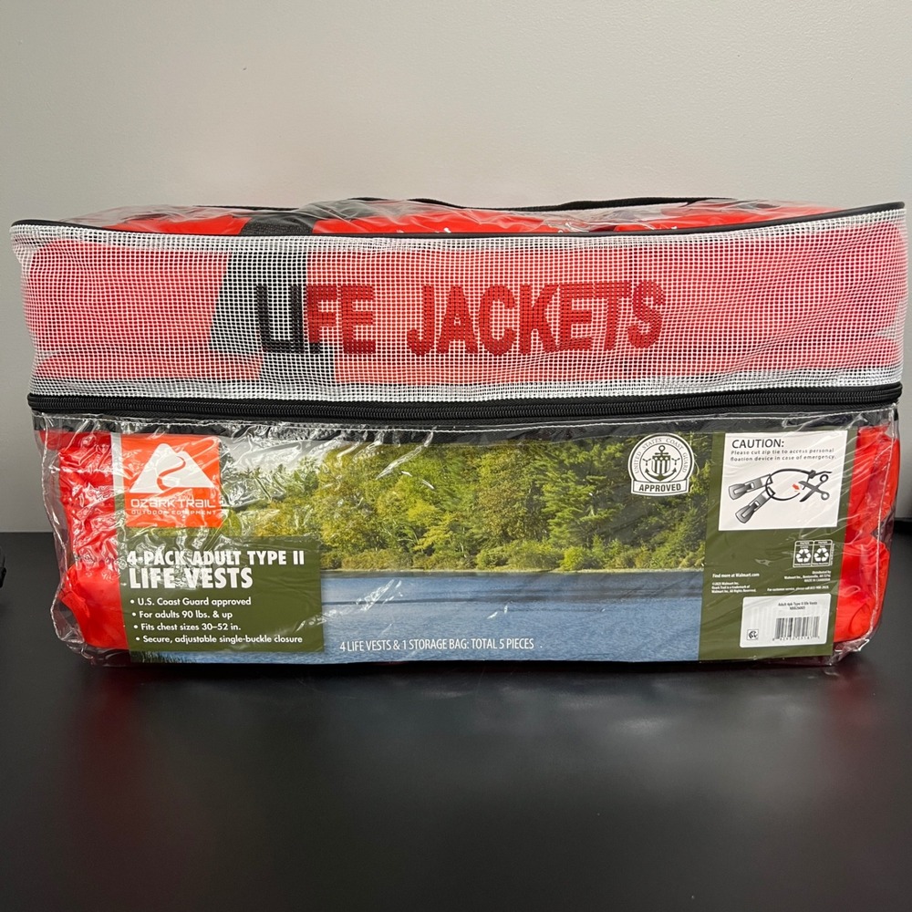 Ozark Trail 4-Pack Adult Type II Life Vests Orange USCG Approved NEW